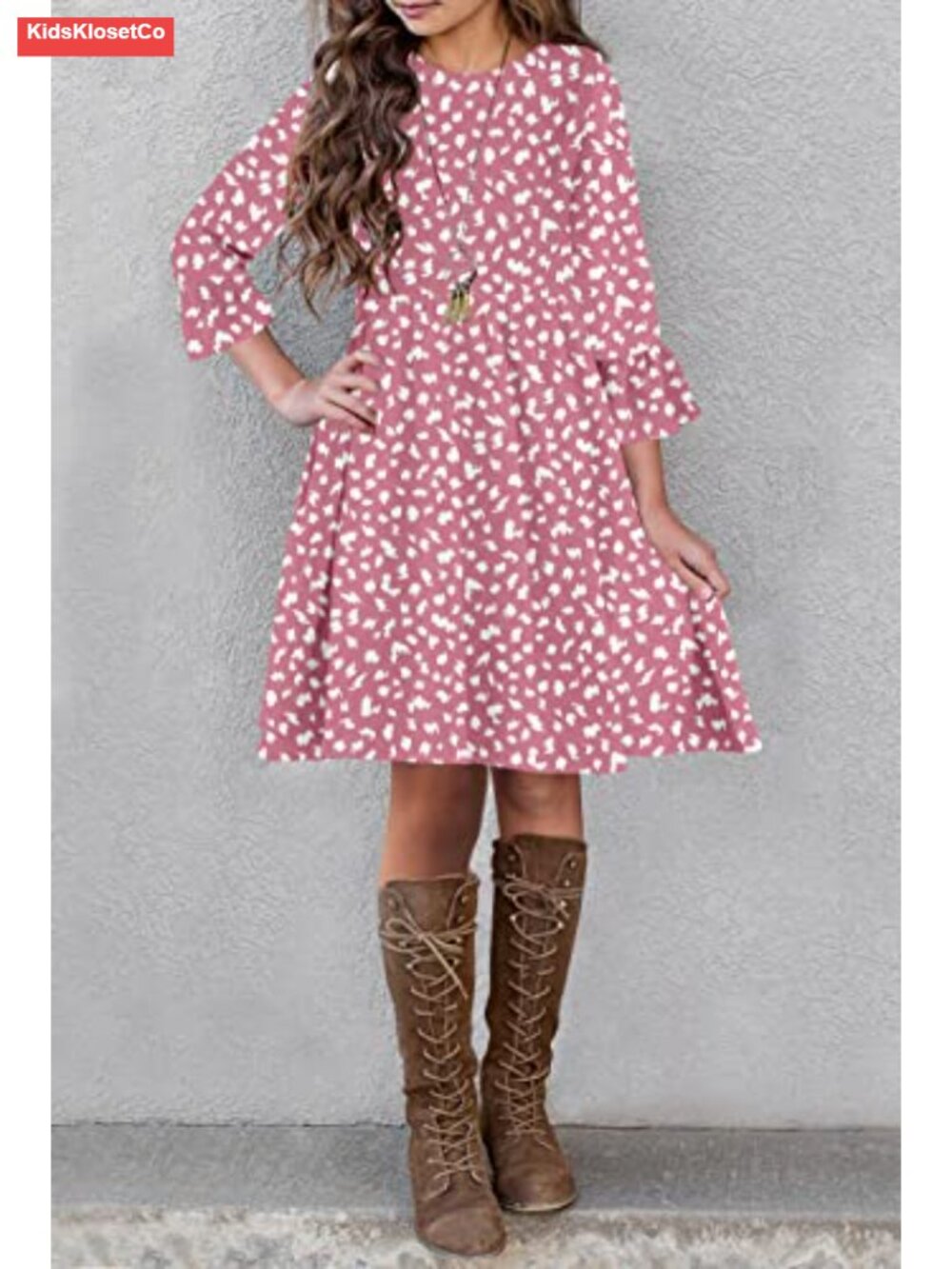 Girls Boho Floral A-line Swing Midi Dress with Pockets - Picture 3 of 6